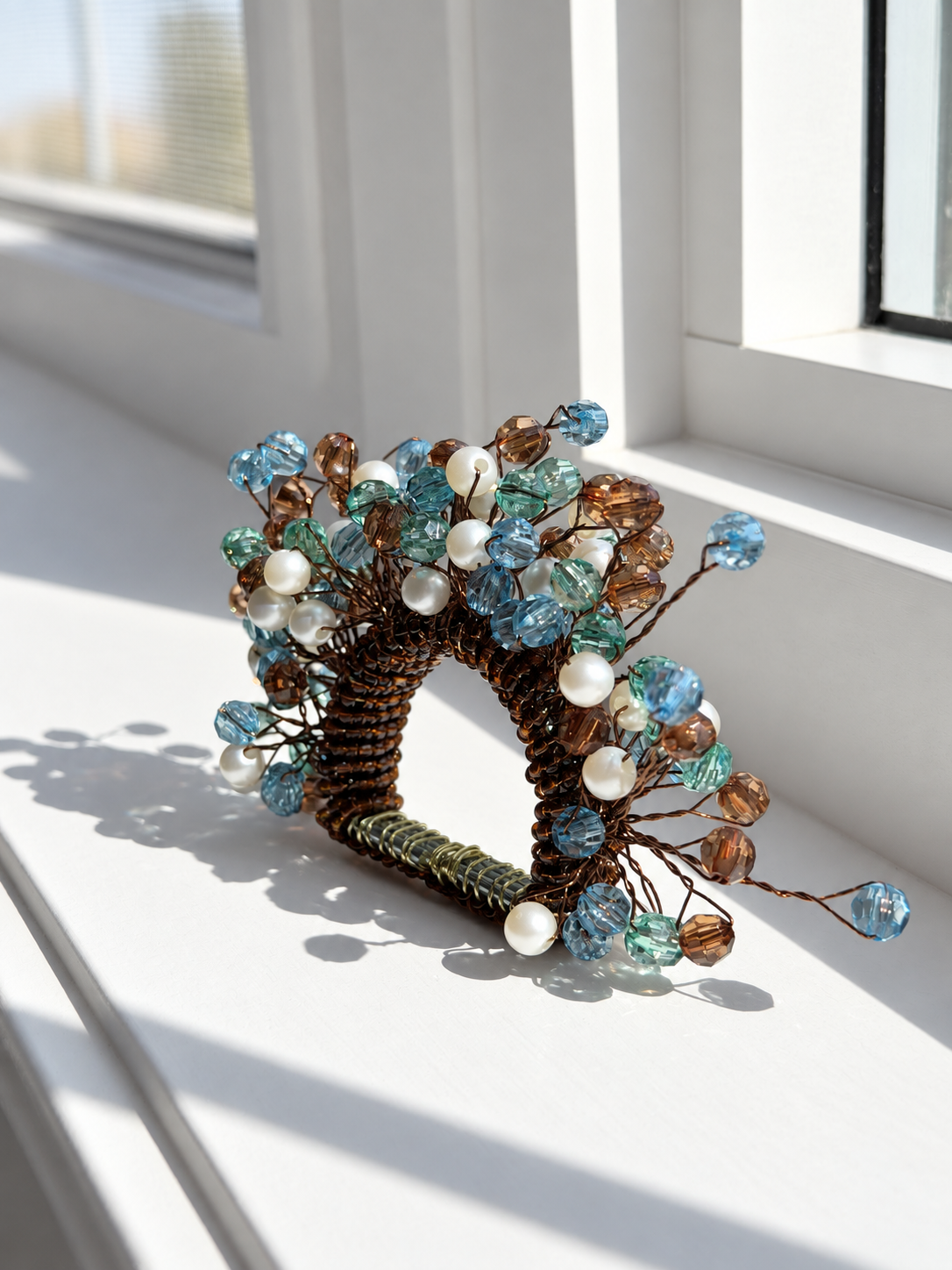 Forest Jewels Beaded Napkin Rings – Green, Amber & Pearl