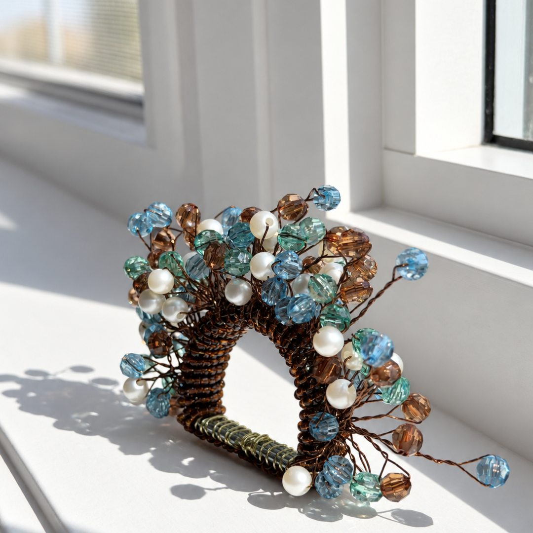 Forest Jewels Beaded Napkin Rings – Green, Amber & Pearl