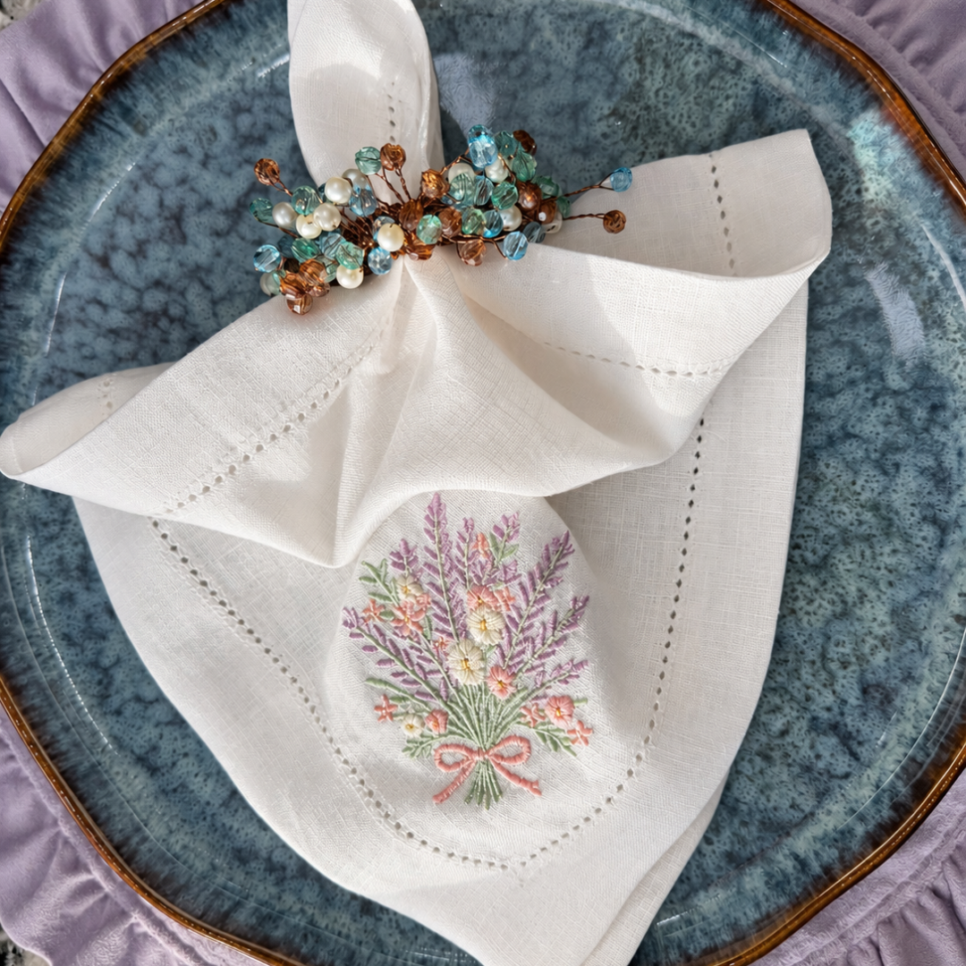 Forest Jewels Beaded Napkin Rings – Green, Amber & Pearl