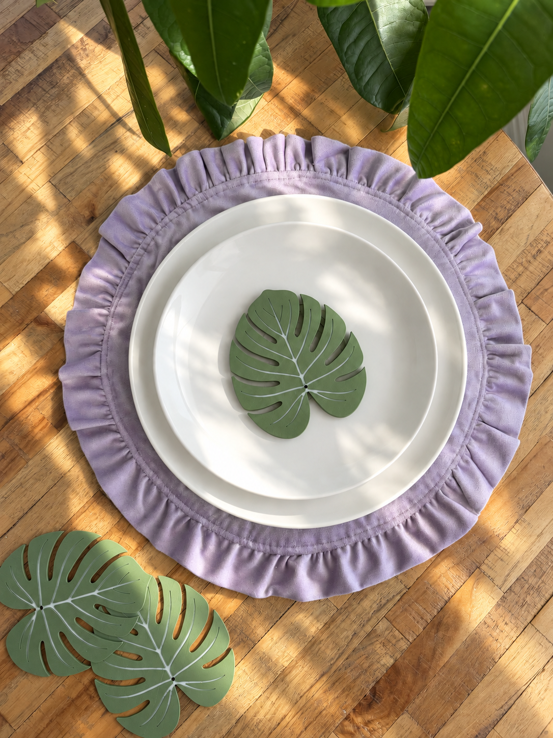 Ruffled Velvet Placemat Set – Lavender