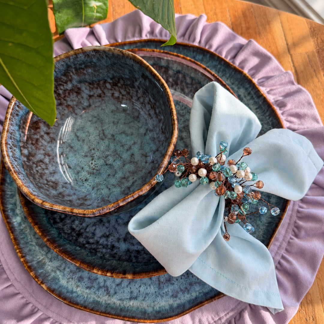 Forest Jewels Beaded Napkin Rings – Green, Amber & Pearl