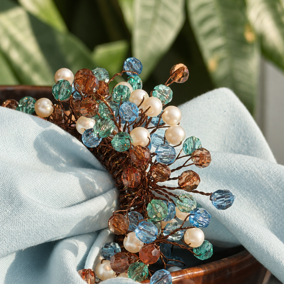 Forest Jewels Beaded Napkin Rings – Green, Amber & Pearl