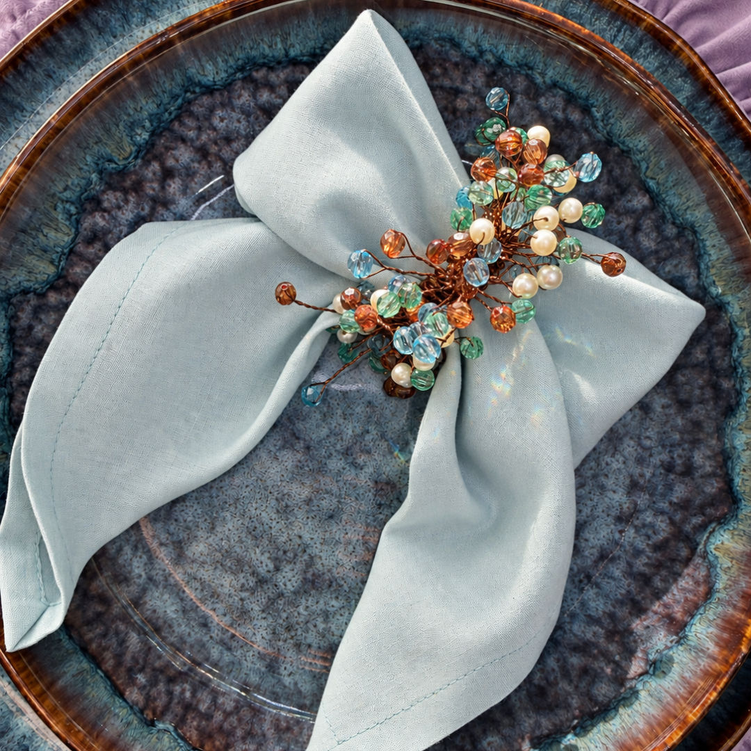 Forest Jewels Beaded Napkin Rings – Green, Amber & Pearl