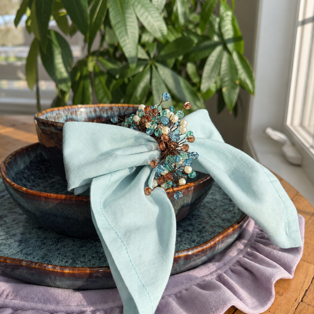 Forest Jewels Beaded Napkin Rings – Green, Amber & Pearl