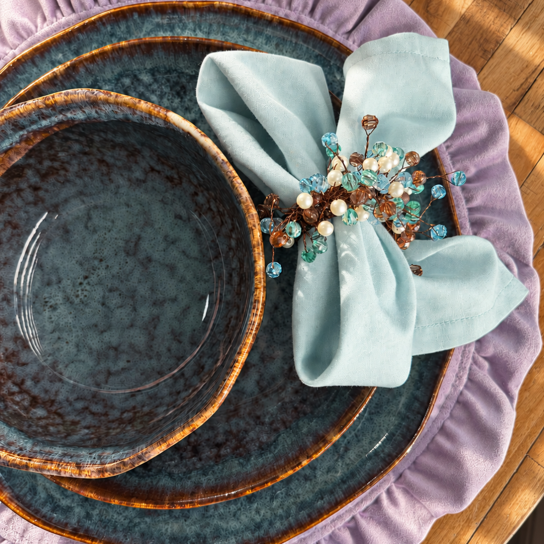 Forest Jewels Beaded Napkin Rings – Green, Amber & Pearl